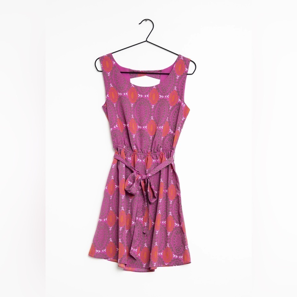 GAP Printed Tie Waist Mini Dress Purple Orange Boho Y2K